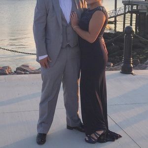 Long navy blue dress with beautiful sequin top